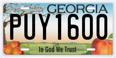 GA license plate PUY1600