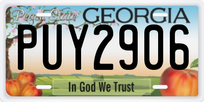 GA license plate PUY2906