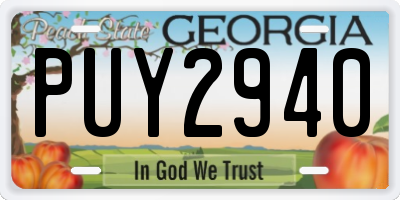 GA license plate PUY2940