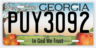 GA license plate PUY3092