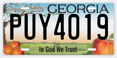 GA license plate PUY4019
