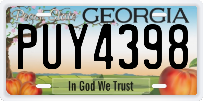 GA license plate PUY4398