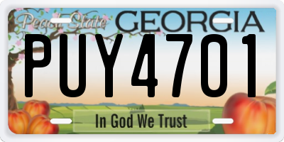 GA license plate PUY4701