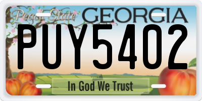 GA license plate PUY5402