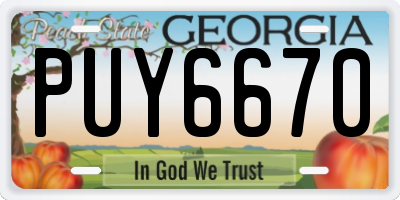 GA license plate PUY6670