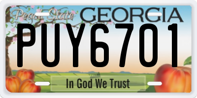 GA license plate PUY6701
