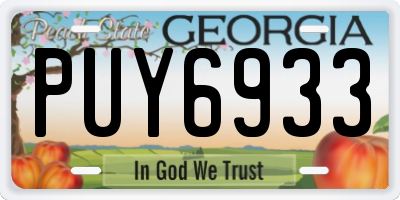 GA license plate PUY6933