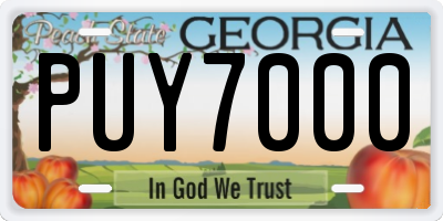 GA license plate PUY7000