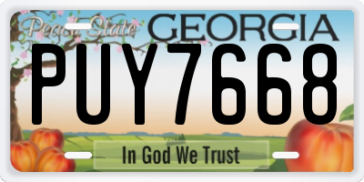 GA license plate PUY7668