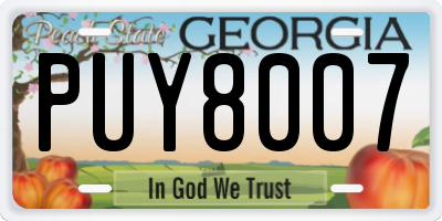 GA license plate PUY8007