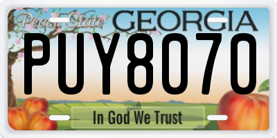 GA license plate PUY8070