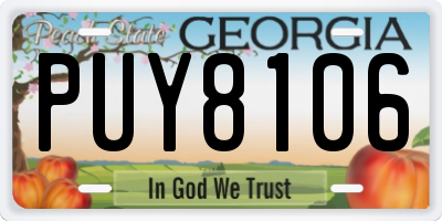GA license plate PUY8106