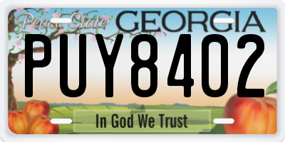 GA license plate PUY8402