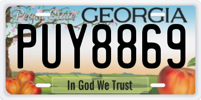 GA license plate PUY8869