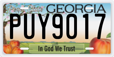 GA license plate PUY9017