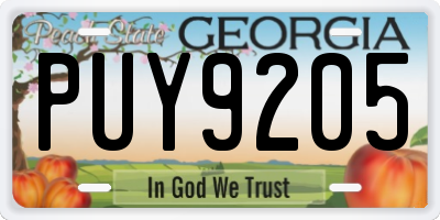 GA license plate PUY9205