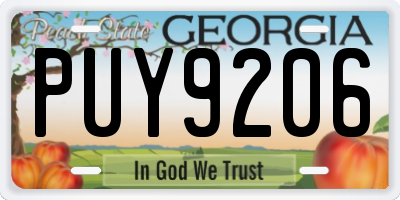GA license plate PUY9206