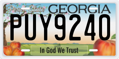 GA license plate PUY9240