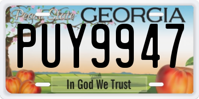 GA license plate PUY9947
