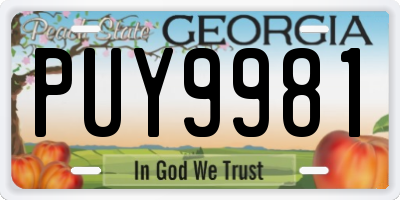 GA license plate PUY9981
