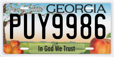 GA license plate PUY9986