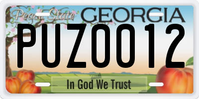 GA license plate PUZ0012