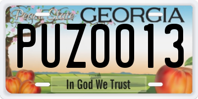 GA license plate PUZ0013