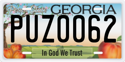 GA license plate PUZ0062