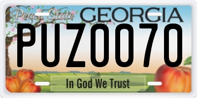 GA license plate PUZ0070