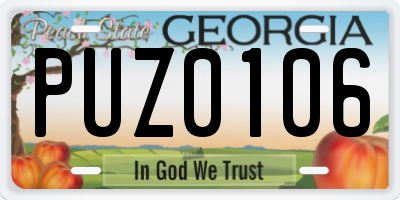 GA license plate PUZ0106