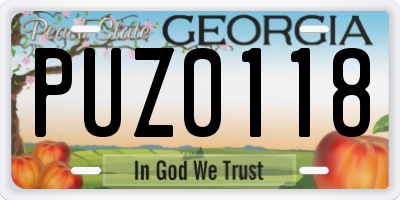 GA license plate PUZ0118