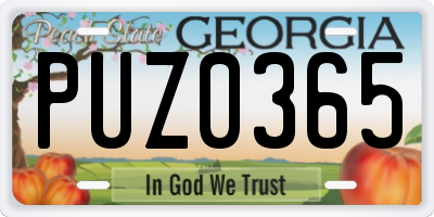 GA license plate PUZ0365