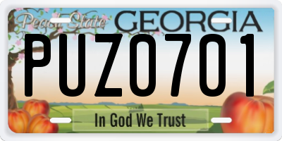 GA license plate PUZ0701