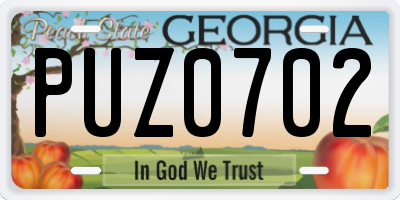 GA license plate PUZ0702