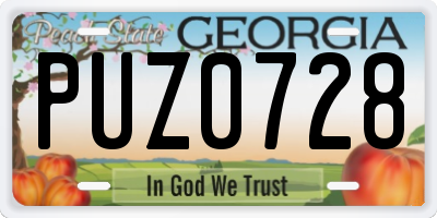 GA license plate PUZ0728