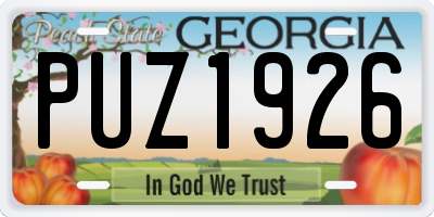 GA license plate PUZ1926