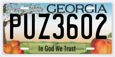 GA license plate PUZ3602