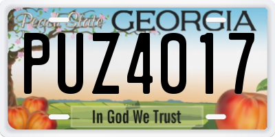 GA license plate PUZ4017