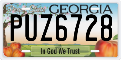 GA license plate PUZ6728