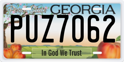 GA license plate PUZ7062