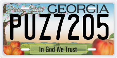 GA license plate PUZ7205