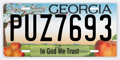 GA license plate PUZ7693