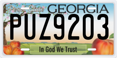 GA license plate PUZ9203