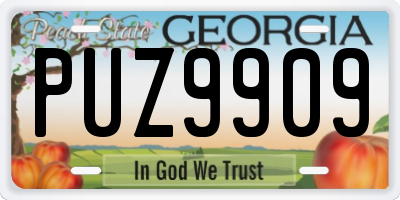 GA license plate PUZ9909