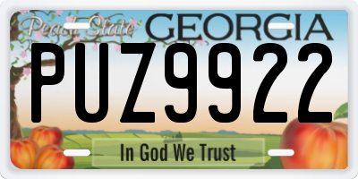 GA license plate PUZ9922