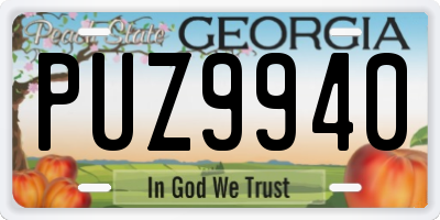 GA license plate PUZ9940