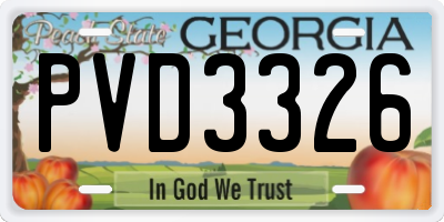 GA license plate PVD3326