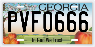 GA license plate PVF0666