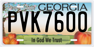 GA license plate PVK7600