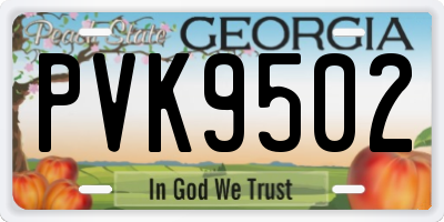 GA license plate PVK9502
